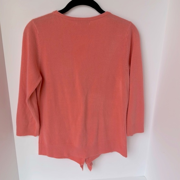 Button Front Cardigan Sweater Ruffled V-Neck 3/4 Sleeve Soft Muted Orange - Picture 2 of 5